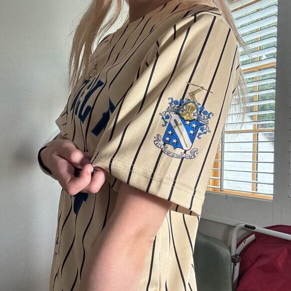 Phi Delt LiveLikeLou Cream Pinstripe Baseball Jersey - Size M - Picture 3 of 8